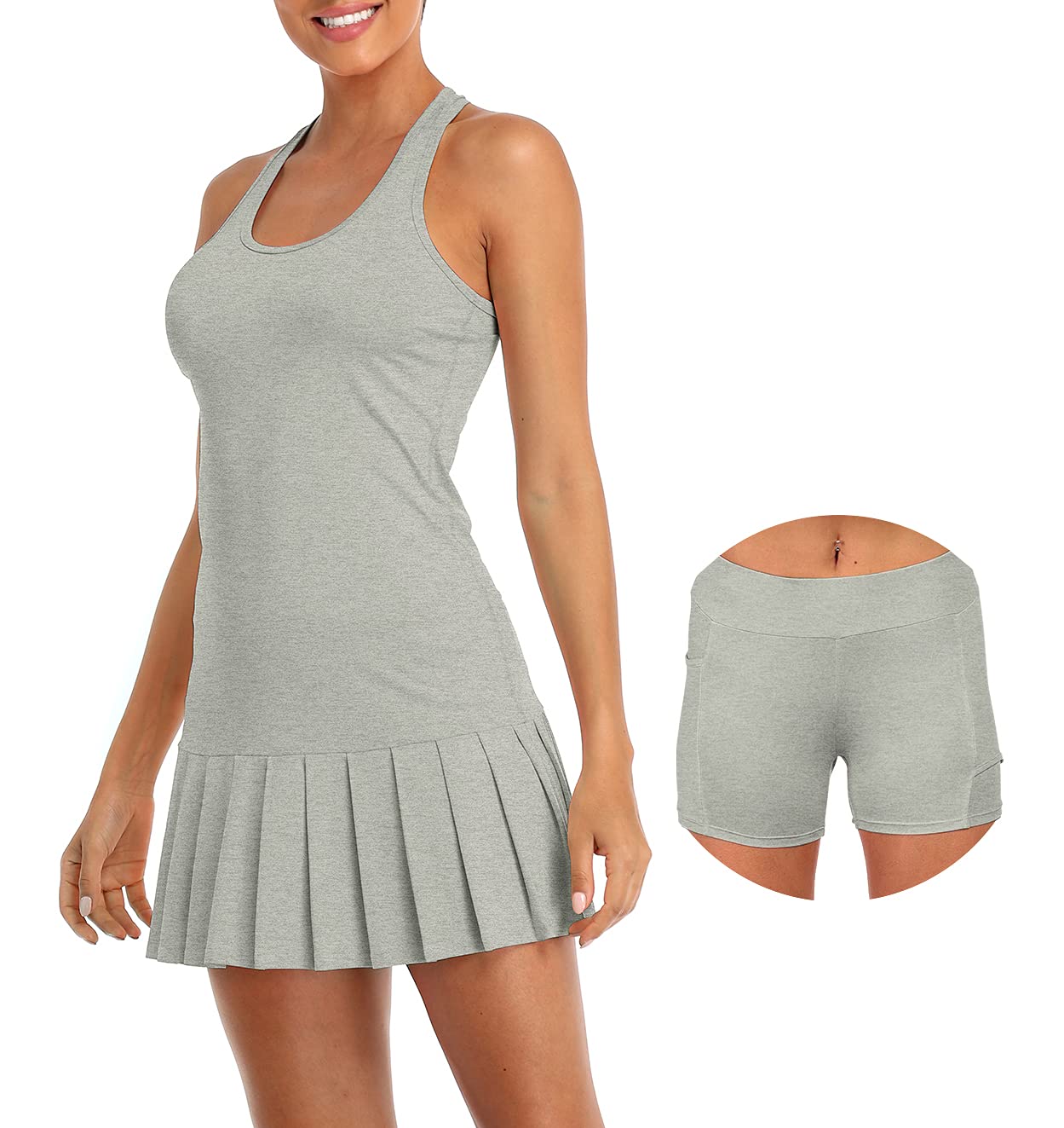 icyzone Gonna Tennis con Pantaloncino,2 in 1 Golf Racerback Gonna Pantalone Tennis Donna Elastica con Tasca