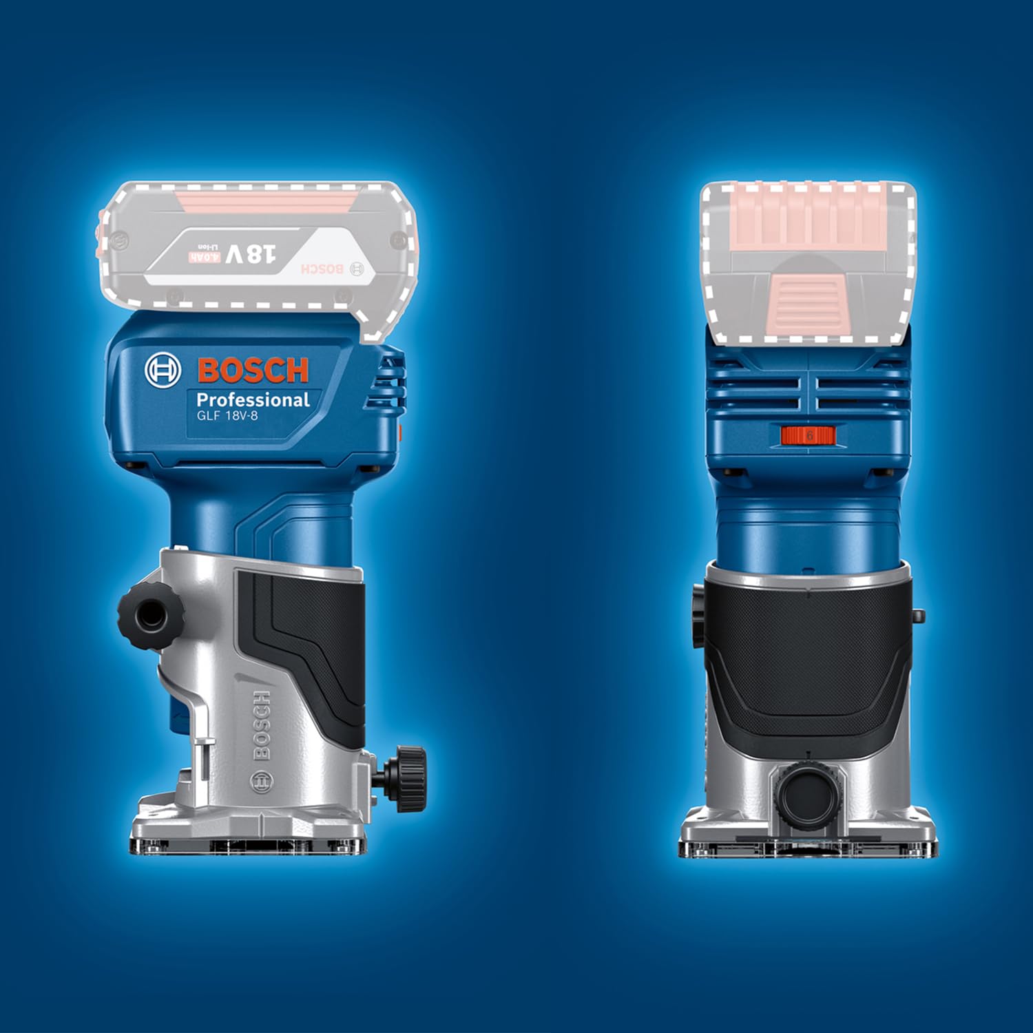 Bosch Professional 18V System Akku-Kantenfräse GLF 18V-8 (inkl. Parallelanschl., Saugadapter Oberflächenfr. & Kantenfr., Rollenführung bündiges Schneiden, 8mm-Spannz., Spannschl., o. Akku/Ladeger.)