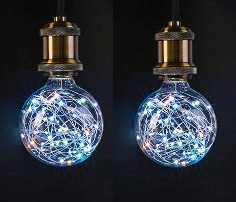 yuans LED Decorative Firework Light Bulb, 2 Pack 3D Incandescent Bulbs Light Bulb 5W 85-265V Retro Bulb 3D Fireworks Edison Bulb (Purple, G95)
