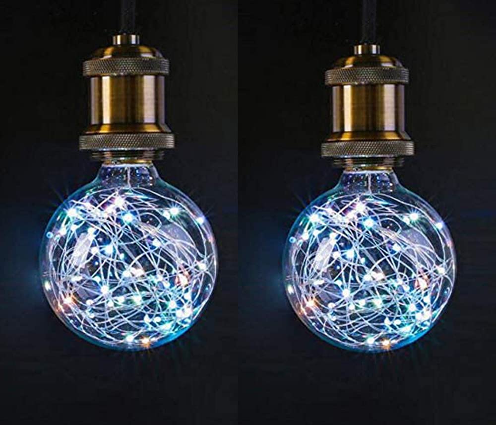 JIAO 2 Pack Vintage Edison Bulb, G95 E27 220V 3W Fireworks Vintage Bulbs Incandescent Bulbs Edison Decorative Light Bulbs Copper Wire Firework Light Bulb (Multicolor)