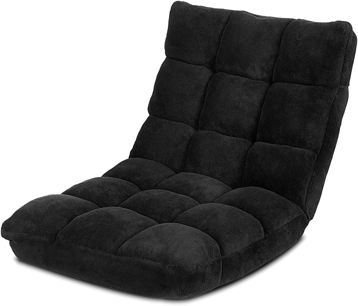 KOMFOTT 14-Position Adjustable Floor Chair With Back Support, Folding Padded Gaming Sofa for Reading, Meditation, Living Room Lazy Lounge, Video Gaming - Black