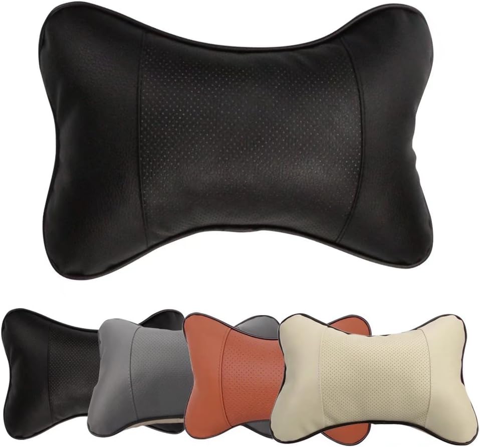 2PCS Car Neck Pillow, Jayboson Neck Support Travel Cushion Pillow with Super Soft Foam and Breathable PU Leather Car Auto Seat Head Neck Rest Cushion Headrest (Black)