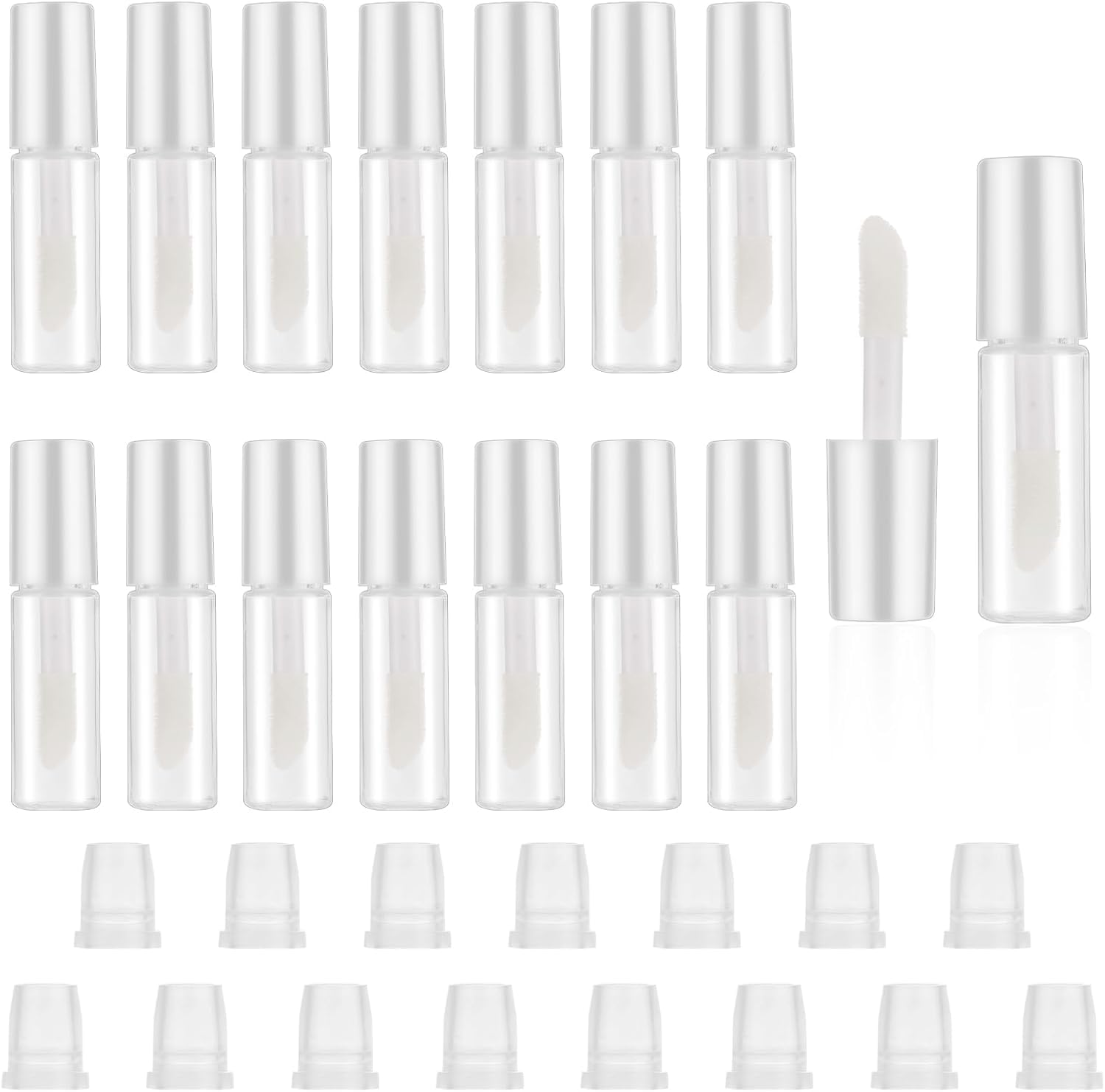 Hunky Dory 24pcs 3ml Round White Travel Empty Lip Gloss,Lip Care,Costemic, Oil Bottles Transparent Empty Clear Lip Containers Tubes,Refillable Bottle with Plug-image-28