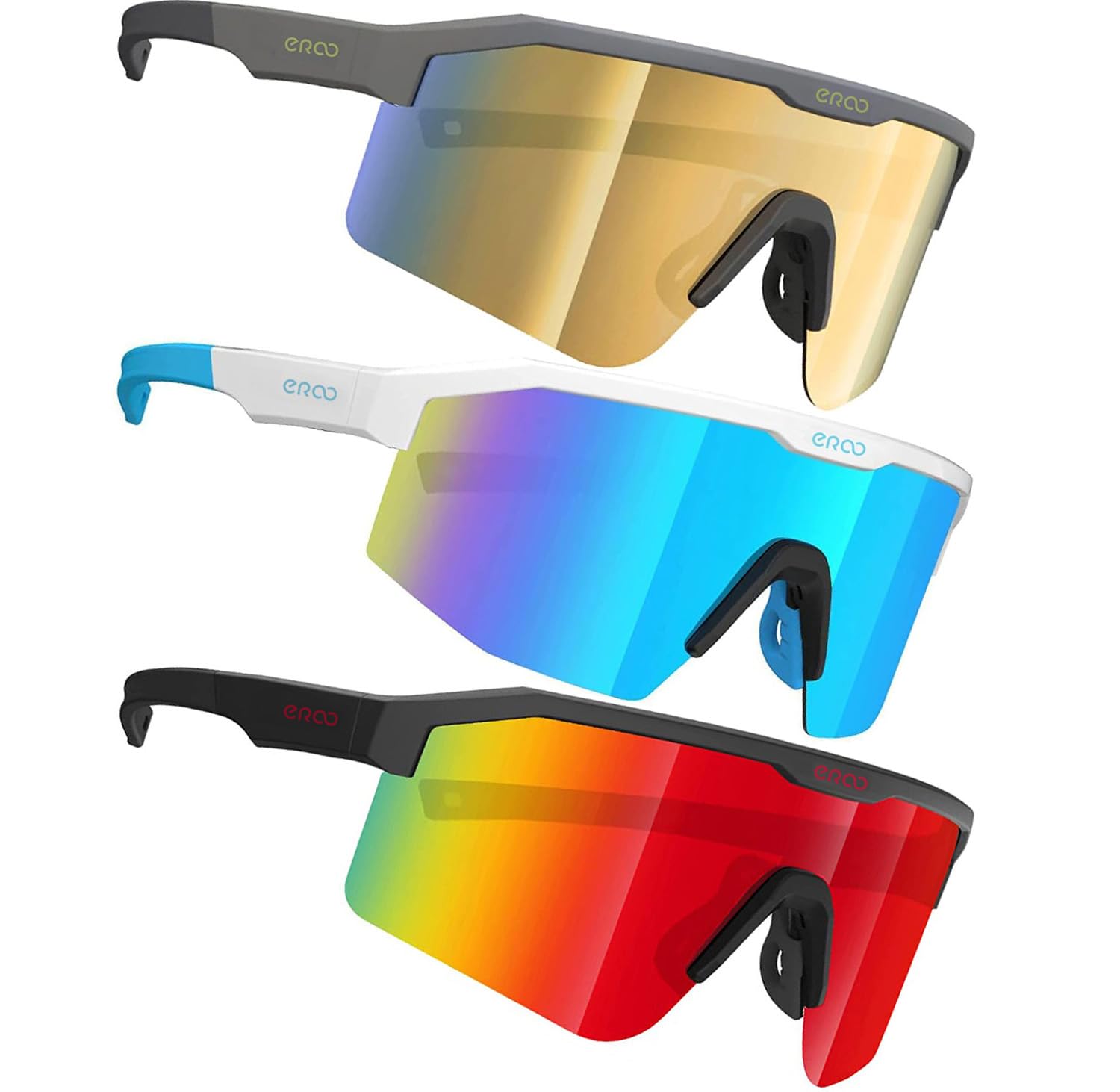 ER00 3 Pack F2 Youth Baseball Sunglasses Kids Sports Shades for Boys Girls Softball Cycling Glasses UV400 Protection Gold Blue Red Mirror Coating