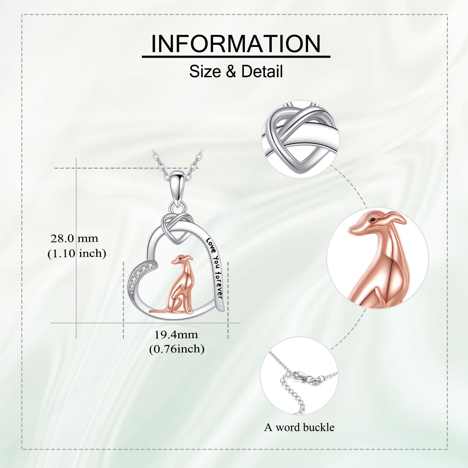 DAYLINLOVE Windhund Halskette 925 Sterling Silber Herz Windhund Geschenke Tier Hund Schmuck für Frauen Windhund Liebhaber