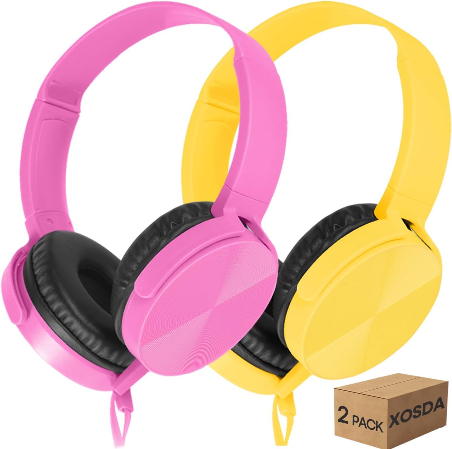 2 Pack Classroom Headphones for School Students Kids, Durable Class Set Wired Earphones for Children Toddler Teens Boys Girls and Adult(LS450, Pink+Yellow)