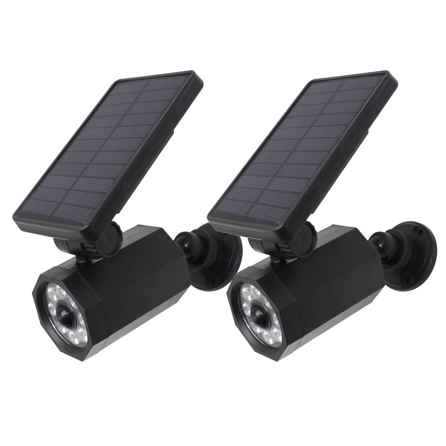 Solar Powered Fake Surveillance Camera, 2-Pack Motion Sensor Light With Solar Panel Fake Security CCTV Camera Motion-Activated Floodlights with LED Flashing Light for Outdoor Home Business