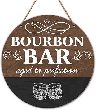 Bourbon Bar Decor Wall Sign, Rustic Wooden Hanging Sign Decor, 10.2" x 10.2"