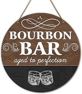 Bourbon Bar Decor Wall Sign, Rustic Wooden Hanging Sign Decor, 10.2" x 10.2"
