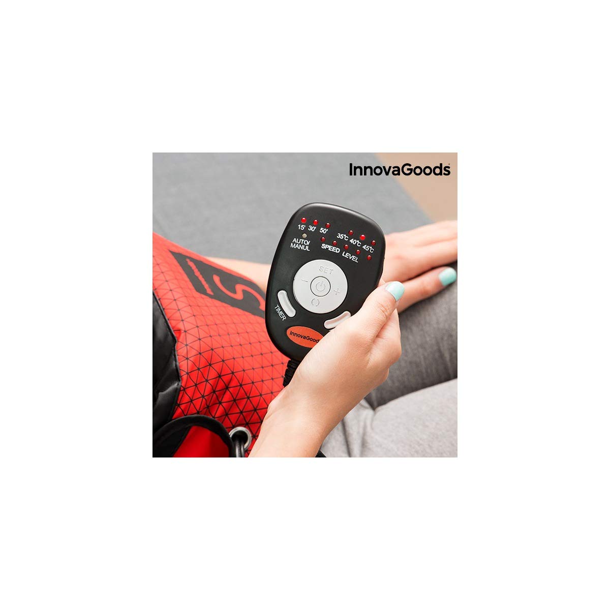 InnovaGoods - Cinturón Vibratorio Efecto Sauna S, Tonifica y Reafirma Músculos, Ideal Ejercicio en Casa, Incluye Accesorios, Rojo, Talla única, TPU