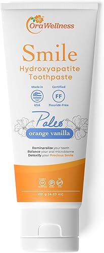 OraWellness Smile - Pasta de dientes naranja y vainilla, hecha en Estados Unidos, pasta de dientes hidroxiapatita sin fluoruro con xilitol