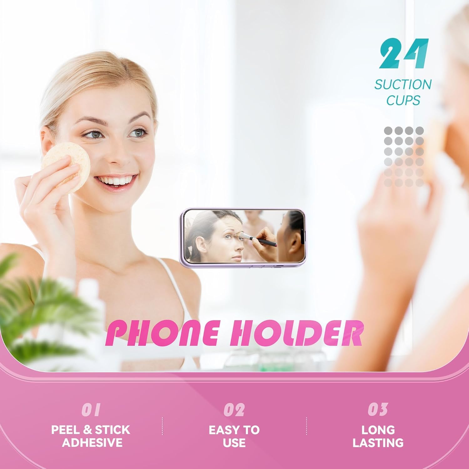 EDNITA Suction Phone Case, Phone Suction Sticker, Silicone Suction Phone Case for Hands-Free Mobile Accessory Holder Grip, Video Phone Accessory Compatible Mirror, Shower-(Pink) 13 618ZDRUS3gL. SL1500