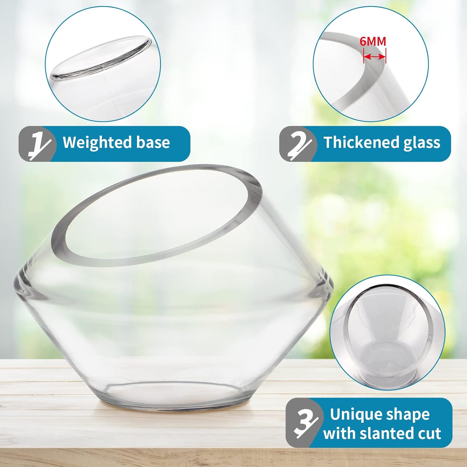 MDLUU ガラスボウル 2個 斜めの開口部付き 幅5.5インチ x 高さ3.9インチ ガラスグローブテラリウム ガラスキャンディー