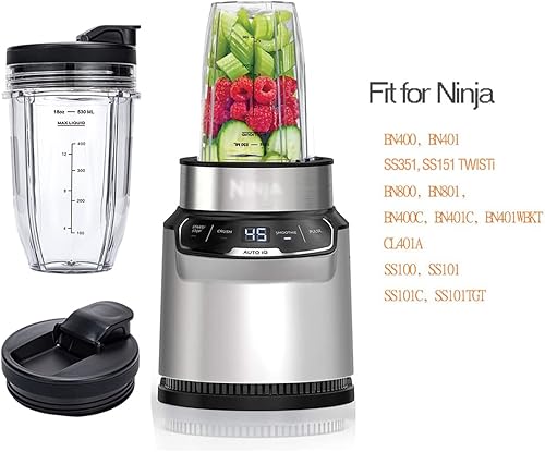 Miniatura 2 de Vasos de repuesto de 18 onzas compatibles con Ninja Nutri BN401, SS101, BN400, BN800, BN801, SS351, SS151 TWISTi DUO licuadora, con tapas mejoradas