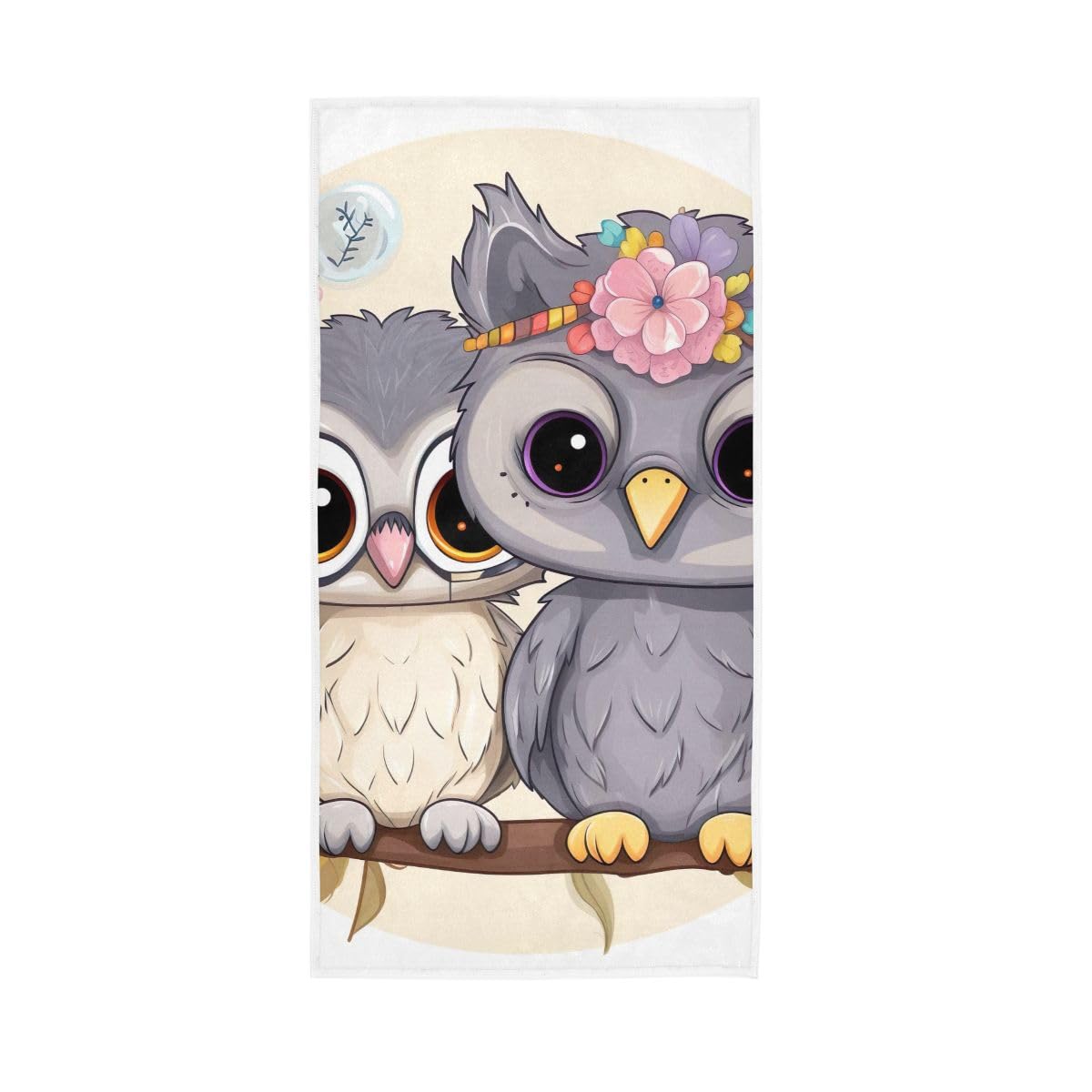HUYGD Cartoon Owl Friend Hand Towels, 15 x 30 Inches, Soft Highly Absorbent Towels for Bathroom Gym Shower