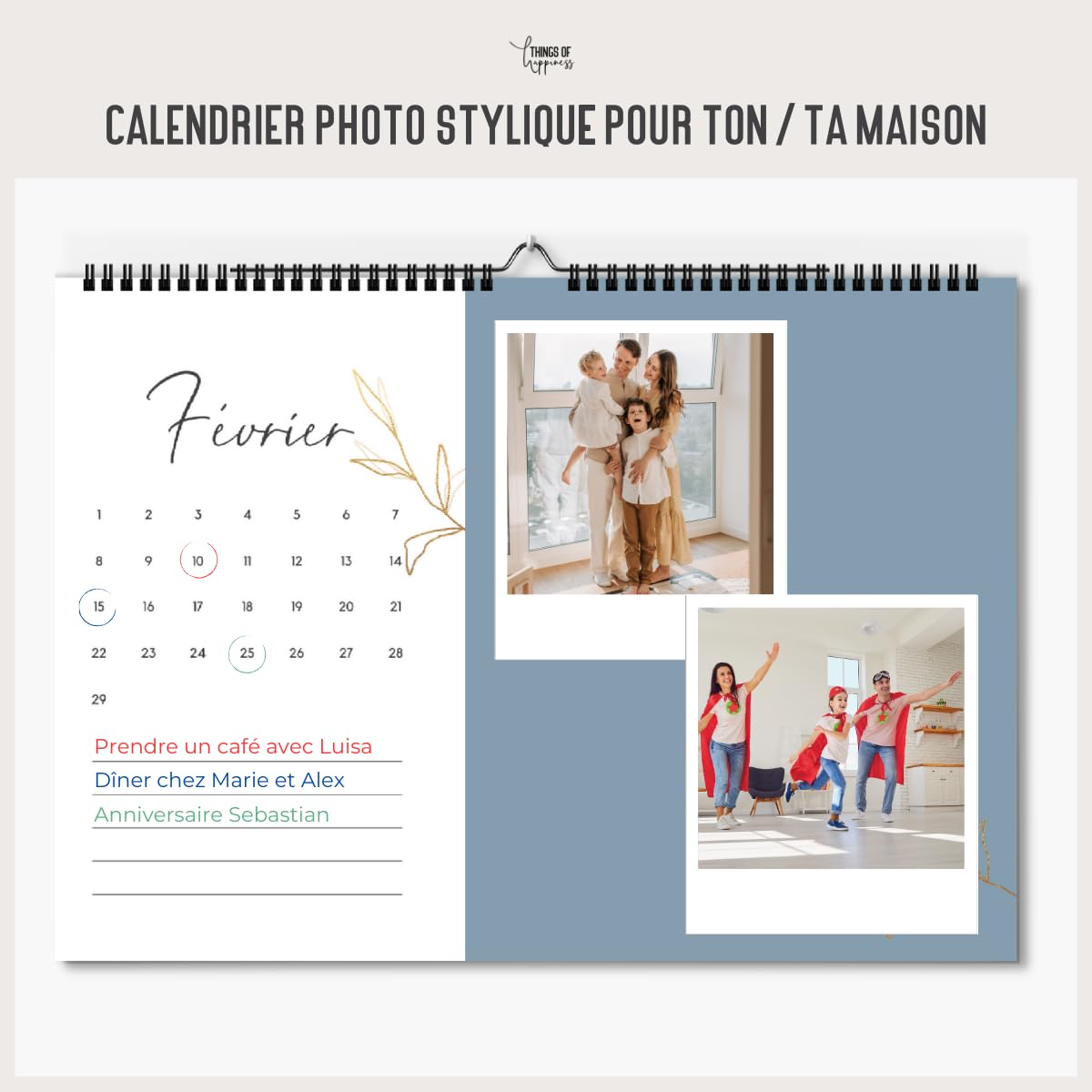 Calendrier Photo DIY Sans Année A4 - Calendrier Mural Personnalisable Fleurs - Idée Cadeau Créatif Noël Anniversaire (Format Petit)