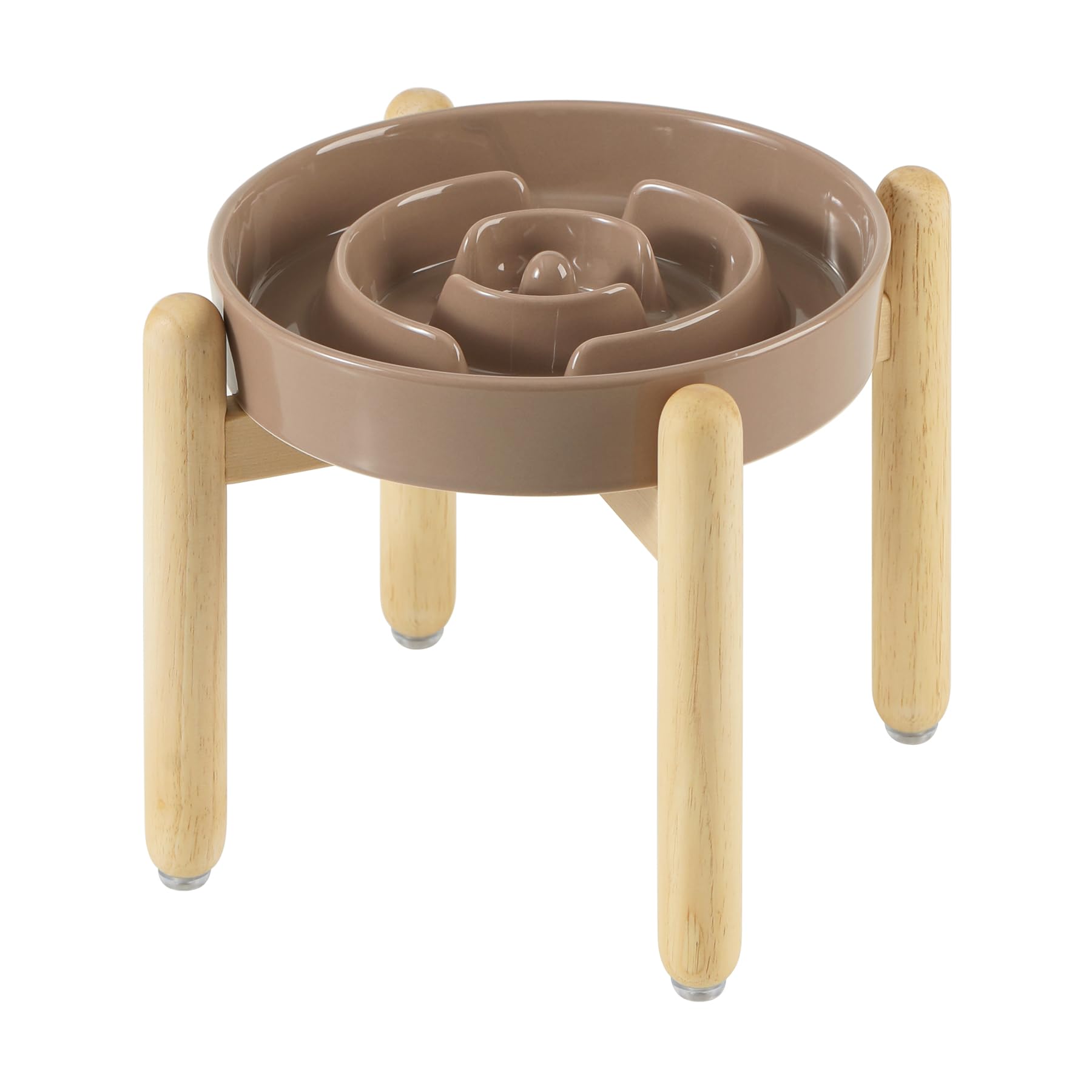 Havniva Ceramic 1.2 Cup Raised Slow Feeder Dog Bowl Set, Elevated Wooden Stand for Medium and Small Dog, 7.3inch Puzzle Slow Dish, Preventing Choking(