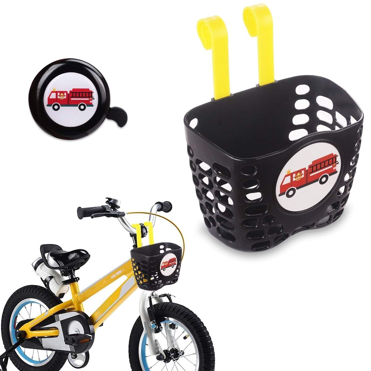 Kid's Bike Basket Accessories Set, MINI-FACTORY Cute Pattern Bicycle Front Handlebar Basket Bell, Streamer for Kid Bike