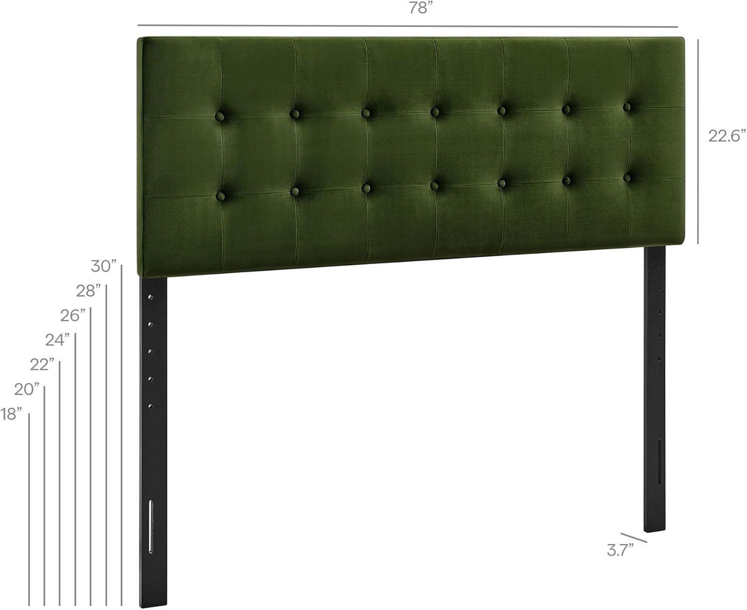 Modway Emily King Size Performance Velvet Headboard in Moss Green - Stain-Resistant Velvet Upholstery with Button Tufting and 7 Adjustable Height Positions