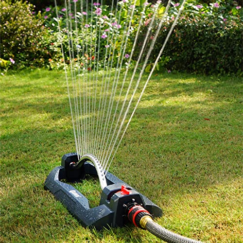 Image of Eden 94106 Turbo Oscillating Sprinkler, Covers Up to 4,000 sq. ft., 18 Precision Nozzles, Weighted Base, Adjustable Range, Flow Control Knob, Quick Connect Bundle, Black, Silver, Red