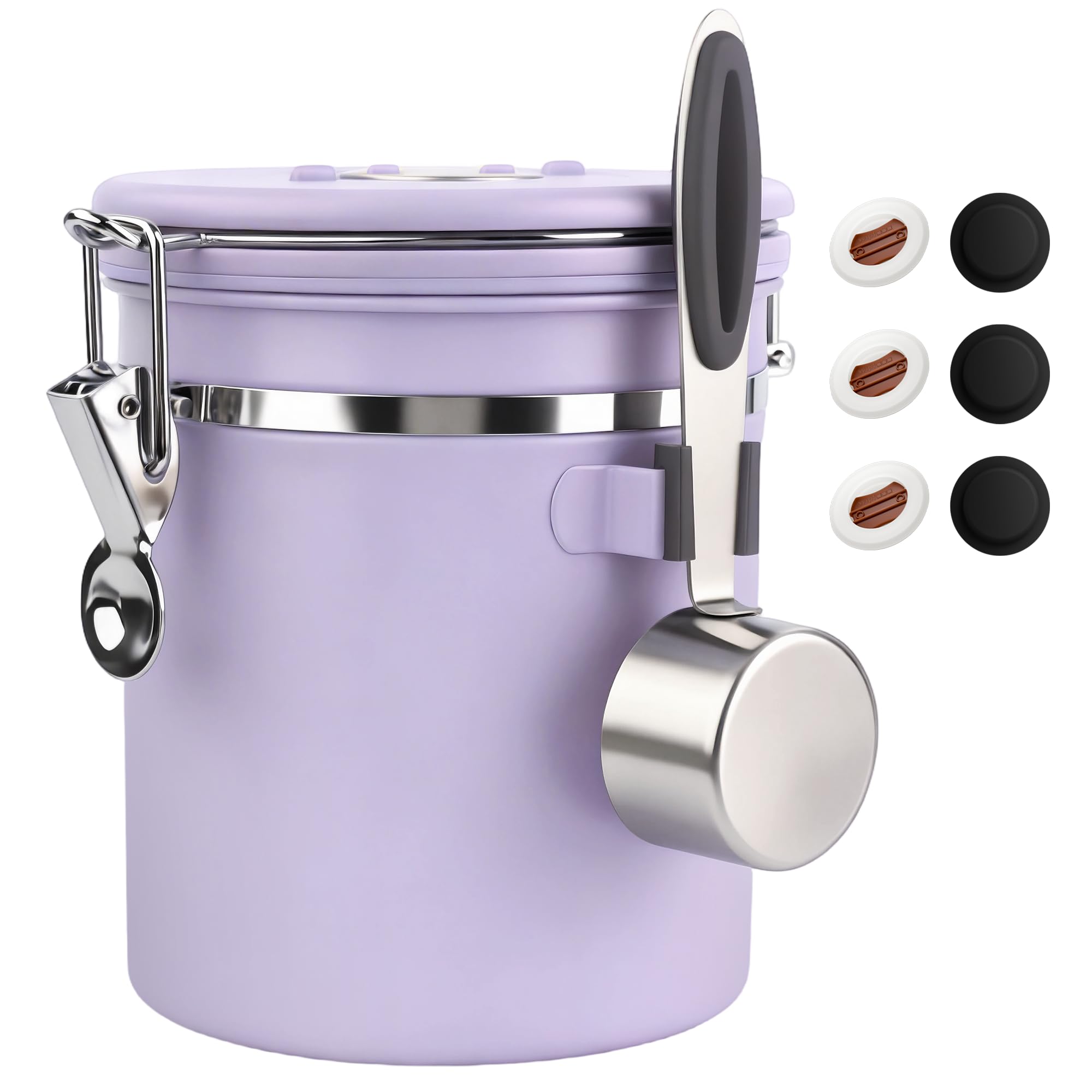ShanSon Coffee Canister Airtight, Stainless Steel Bean Storage Container with Date Tracker &amp; Scoop, Grounds Sugar Flour Tea Cereal Fits Kitchen Pantry, Ideal Gift for Coffee Lovers,16oz, Purple