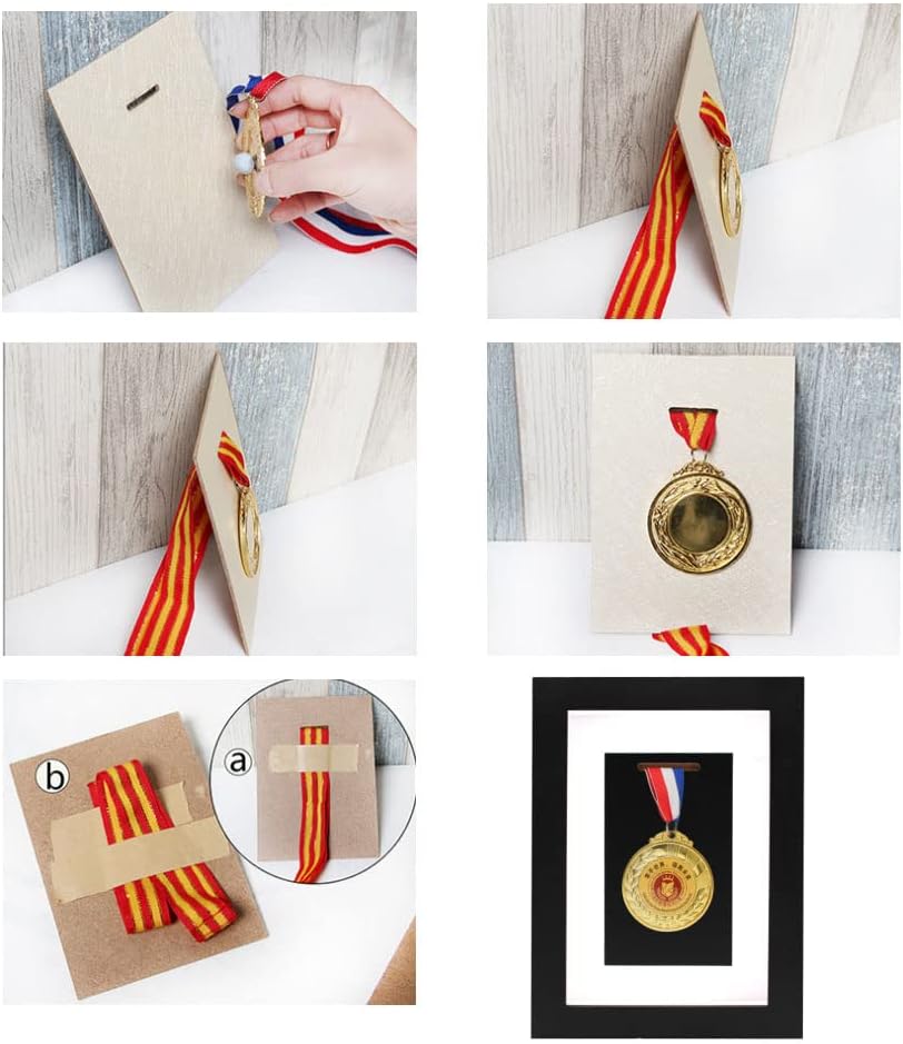 Wooden Medal Display Case Frame, 6" x 8" Photo Frame for Military Medal Display, Marathon, Swimming, Football, Sports Medal Display with HD Glass Front Panel (Black)