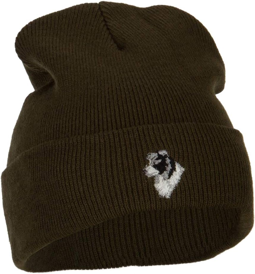 Border Collie Head Embroidered Long Knitted Beanie
