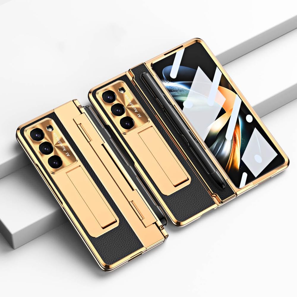 Custodia in pelle con placcatura a penna per Samsung Galaxy Z Fold 5 4 3, protezione per schermo intero, supporto magnetico, colore 4, per Samsung Z Fold 3