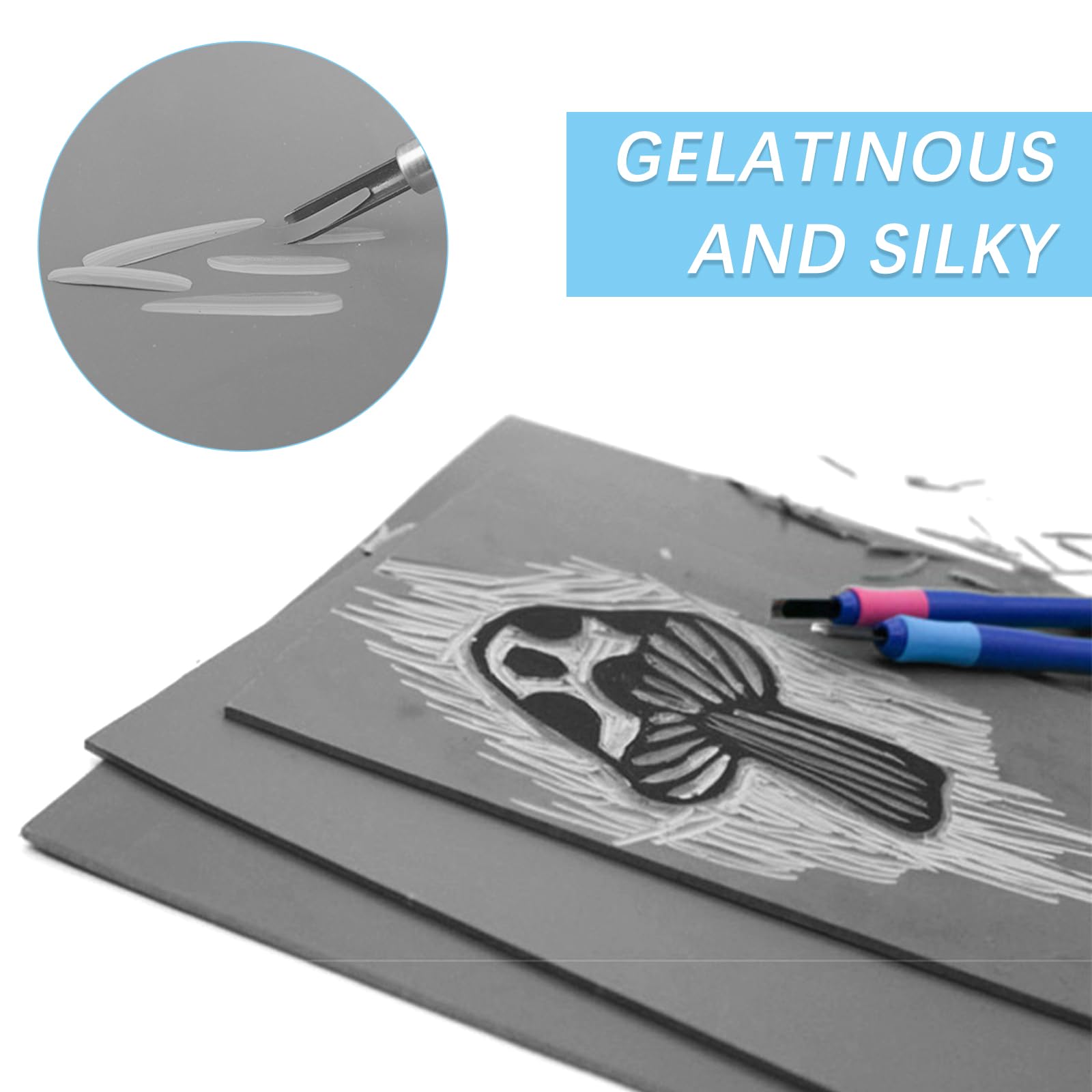 4 Fogli Linoleum per Incisione, Grigio Blocchi Linoleum per Intaglio Kit, Fogli Linocut per Timbri, Artigianato, Progetti di Stampa (A4+A6)