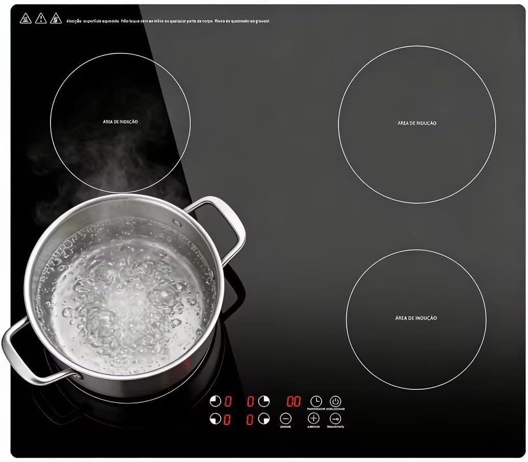 Cooktop de Indução 4 bocas controle independente 7000 W, 9 níveis de potência, trava para crianças, Controle de toque, cozinha moderna e elegante, 220V