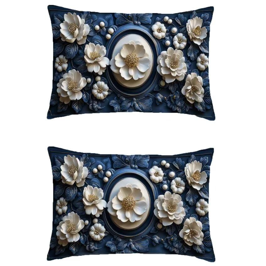 Housse de coussin 50x90cm exterieur fleur lin pour salon de jardin