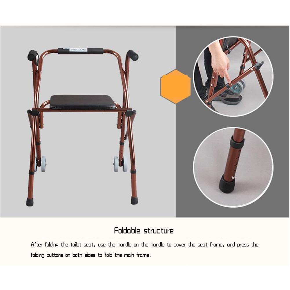Składany Chodzik Typu Rollator Chodziki Typu Rollator Chodzik Lekki Chodzik Typu Rollator Z Siedziskiem, Aluminiowy Chodzik Dla Seniorów Regulowana Wysokość Nośność: 220 Funtów