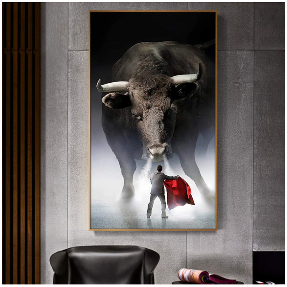 KunstLoft Leinwandbild 'Stier Gegen Matador' - 120x80cm Handgemalt