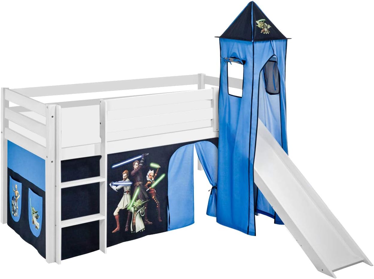 Lilokids Midsleeper JELLE 90x190 Star Wars the Clone Wars - Highsleeper white - incl. curtain, tower, slats and slide