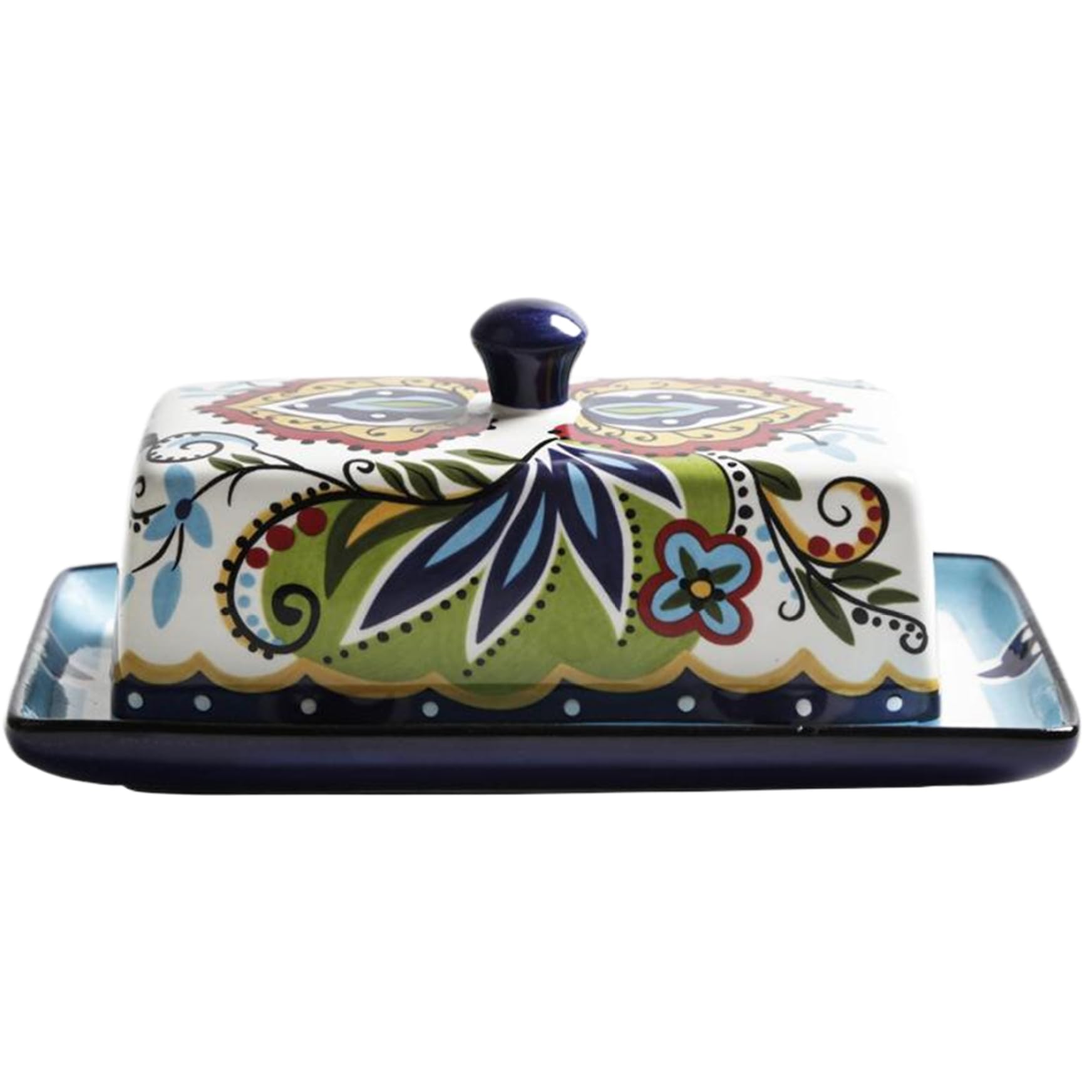 Uanqfegy Butter Dish with Lid - Elegant Floral Pattern Ceramic Butter Dish, Non-Slip Bottom for Kitchen, Style1