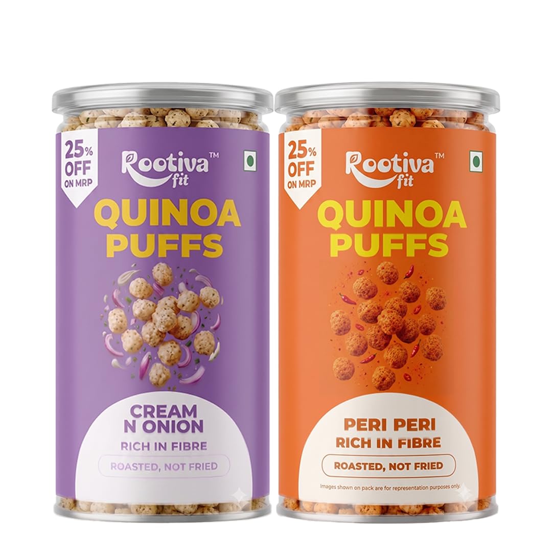 ROOTIVAFIT Quinoa Puffs Cream N Onion and Peri Peri Roasted Not Fried Rich in Fibre Combo Pack of 2-image-4
