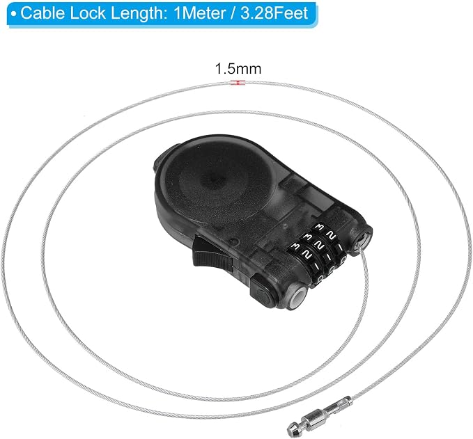Candado retráctil de cable 1 m con combinación miniatura 3