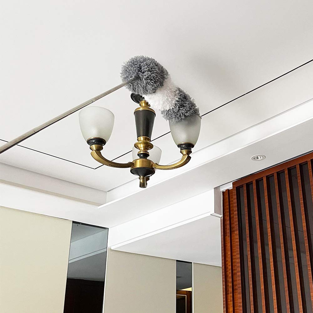 Microfiber Electrostatic Telescoping Duster - Extendable Up to 250 cm, Stainless Steel Pole, Bendable Detachable Head, Washable - The Thin Rod