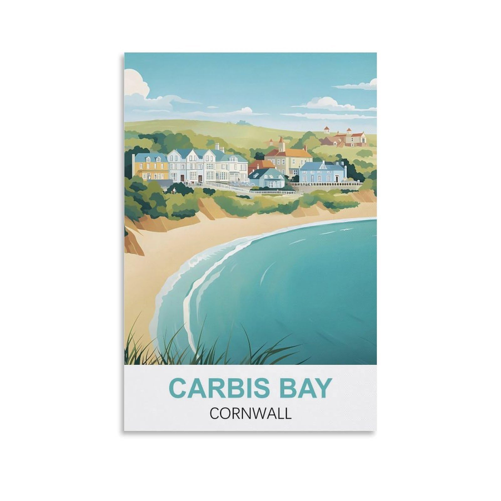 Carbis Bay Cornwall Vintage Travel Poster 08x12inch(20x30cm) Canvas Art Prints Picture Wall Art Painting