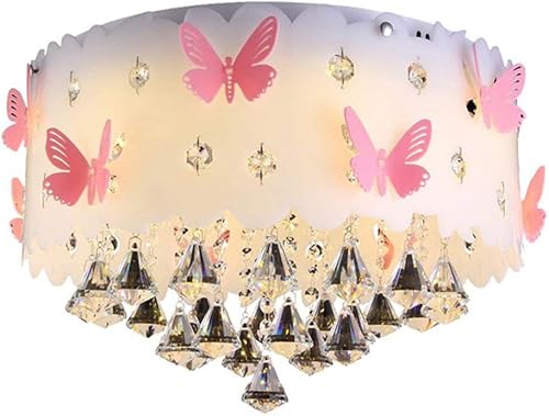 NERDOH Lámpara de dormitorio para niña lámpara azul para niños lámpara de techo moderna de mariposa lámpara de techo redonda luz para habitación de
