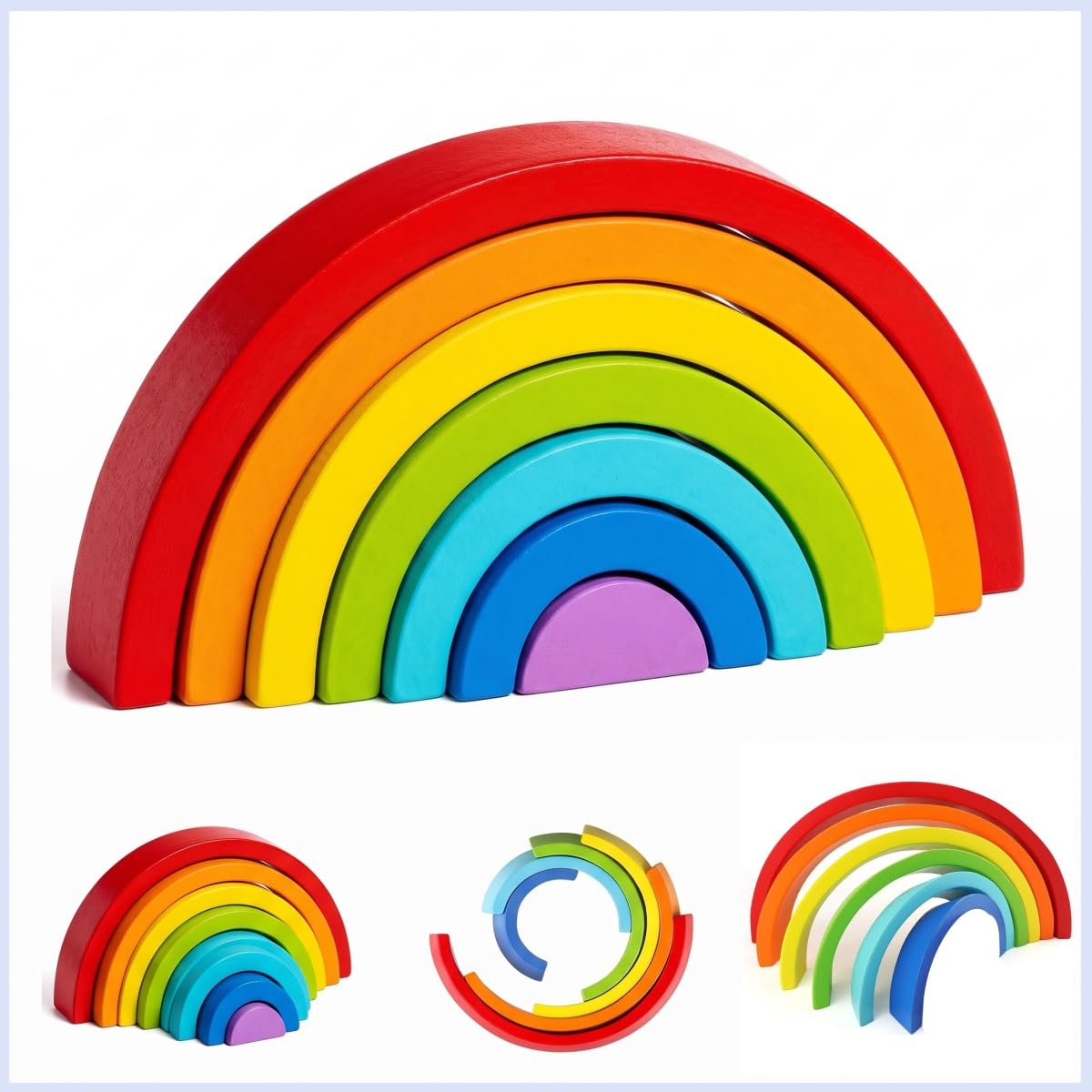 Wooden Rainbow Stacker Toys,7Pcs Wooden Rainbow Stacker Nesting Blocks