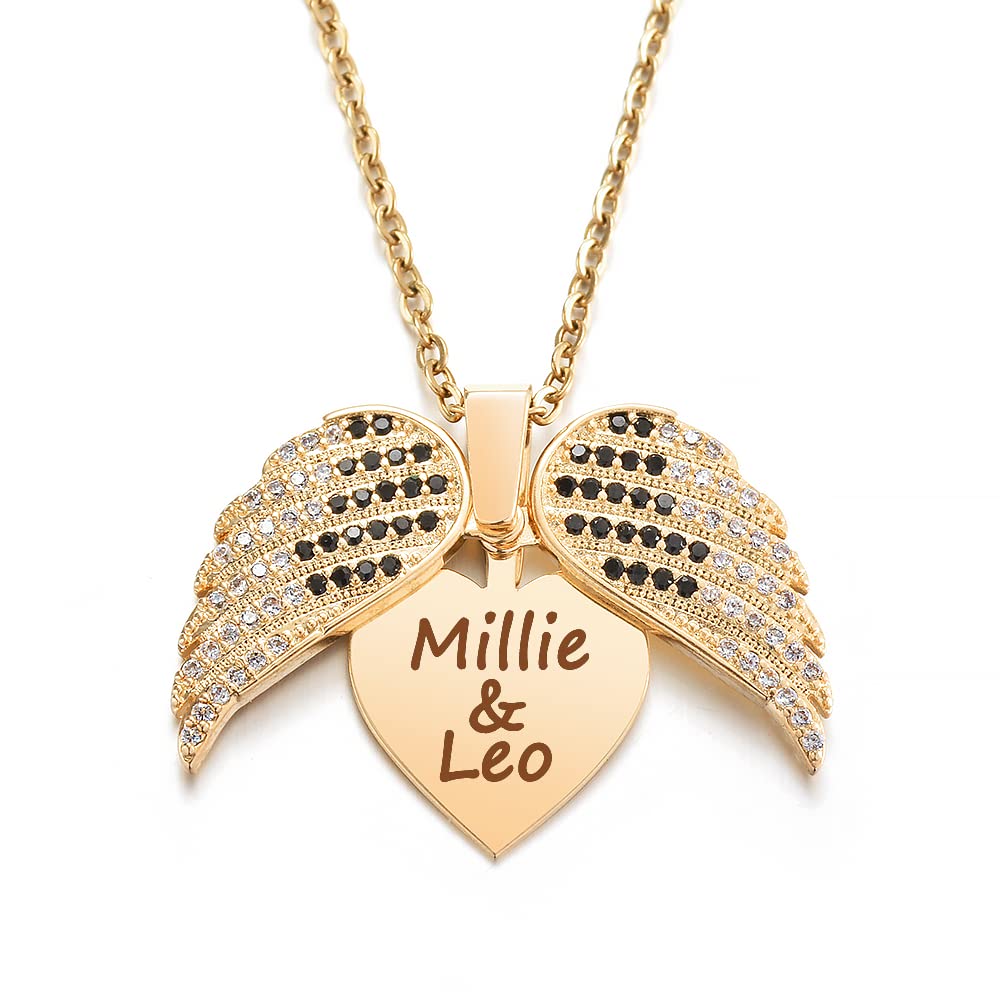souleather Custom Angel Wings Necklace, Wings Name Necklace, Valentines Gift, Guardian Angel Wing, Personalized Gift For Her, Name Neklace