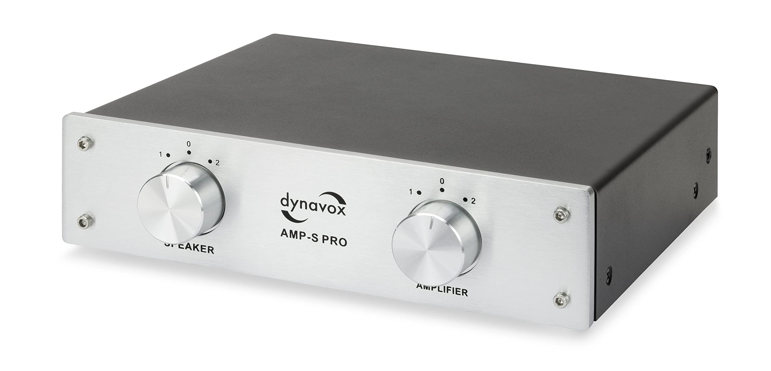 Dynavox AMP-S Pro, Pupitre de sélection ampli/Enceintes pour amplificateur stéréo et Surround, Chassis en métal, Connexion bornes à Pince vis et fiche Banane, argenté 207766