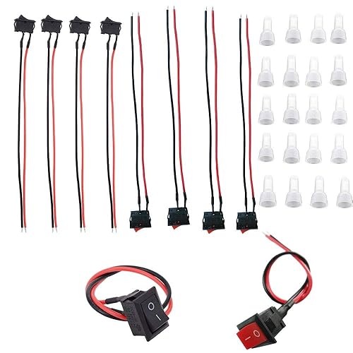 Miniatura 1 de 10 juegos de botones rojos y negros cada 5 AC DC 1-250V 6A SPST Pulgar onOff Mini barco con cable interruptor basculante con cable Control remoto