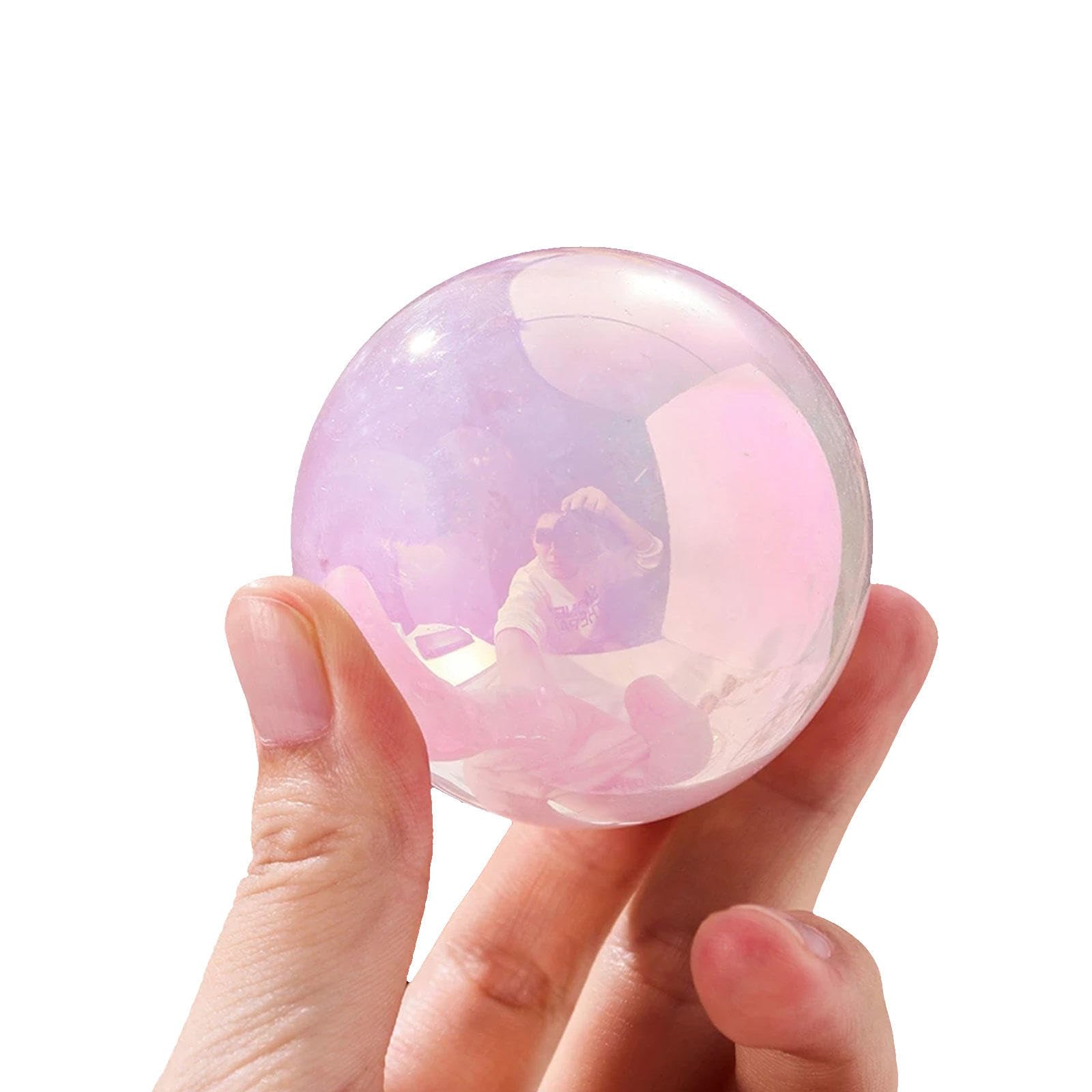 DPURPIWADY Electroplated Rose Quartz Sphere Crystal Gemstone Ball Divination with Wood Stand Carved Stone Figurine Home Decoration,Diameter2.0