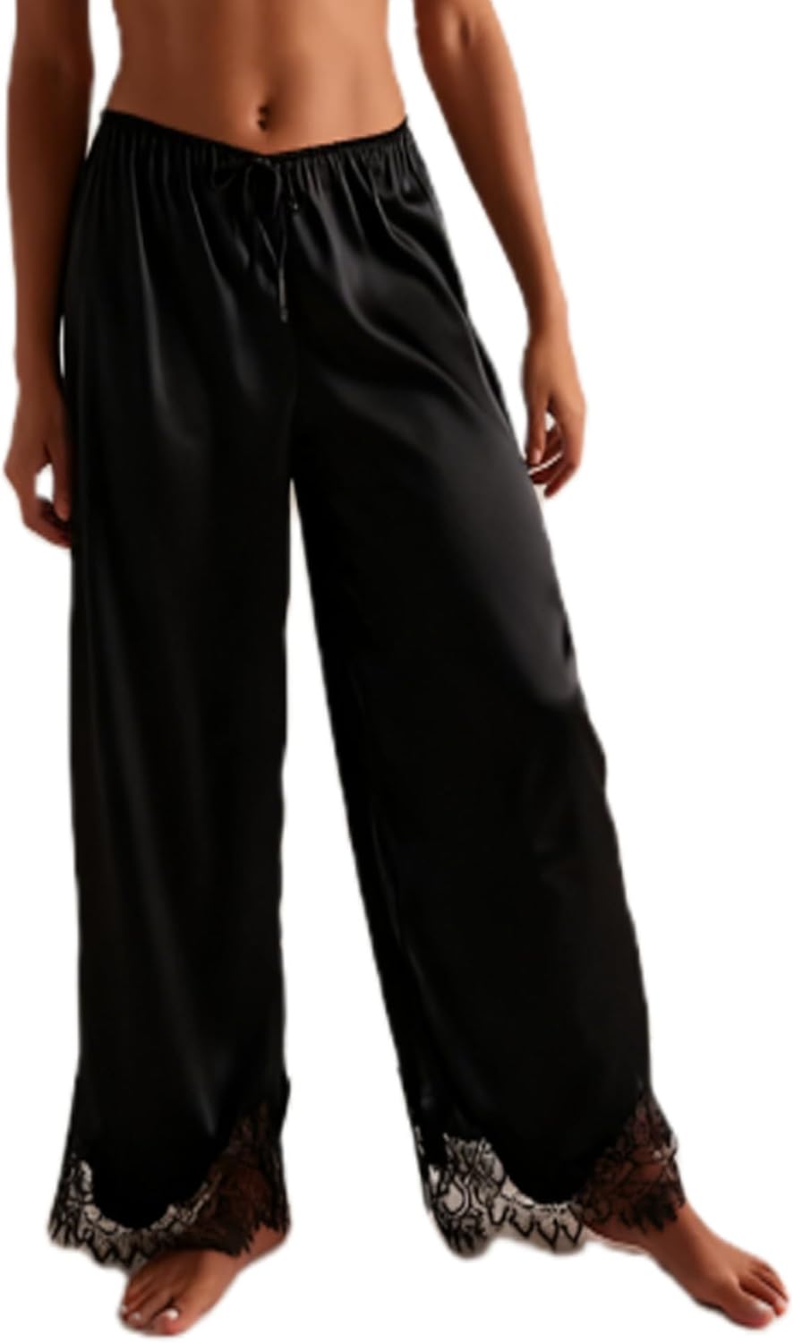 Womens Silk Satin Pajama Pants Casual Elastic Waist Wide Leg Pj Bottoms Comfy Lounge Pajama Slip Sleep Pants