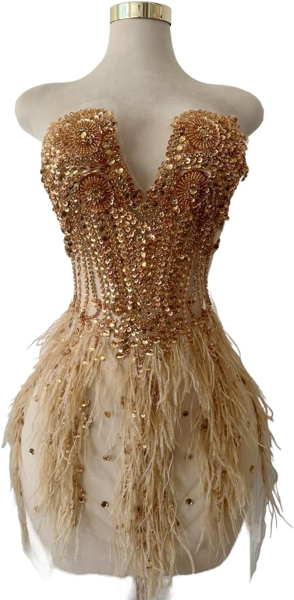 Zbroh Beautiful Ostrich fur decoration large full bodice applique pure handsewing rhinestones beads lace trim patches