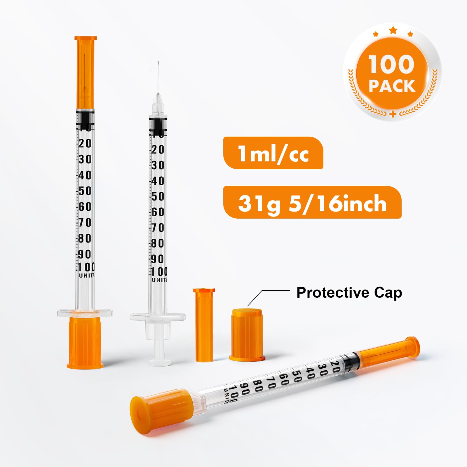 100 Pack 1ml/cc 31G 5/16Inch Syringes, Lab Syringes, Individual Package — Amazon image 2