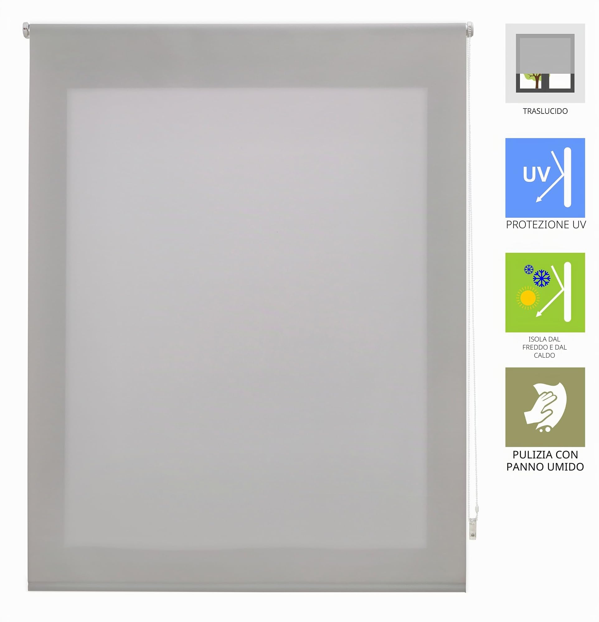 Tenda avvolgibile trasparente, 100 x 250 cm (larghezza per altezza) - Tenda avvolgibile misura del tessuto 97 x 245 cm - Tenda traslucida argento - Tenda a rullo di alta qualità per