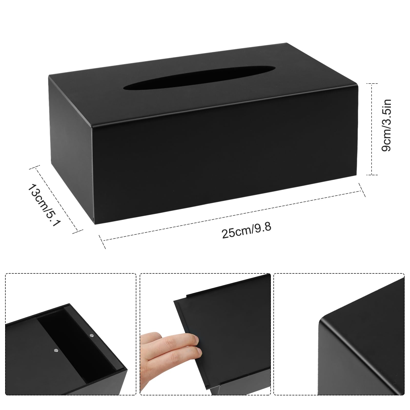 Porta Fazzoletti Rettangolare, Acrilico Carta del Tessuto Dispenser, Fondo Magnetico, 25 * 13 * 9cm Nero con Porta Scorrevole per Casa, Ufficio, Hotel
